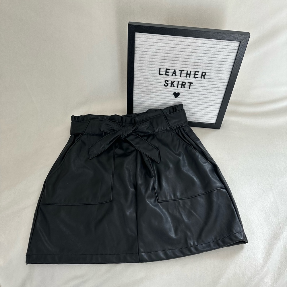 Black Faux Leather Mini Skirt With Belt
